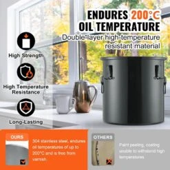 Fryer Grease Bucket 8 Gal Oil Disposal Caddy Stainless Steel Fryer Oil Bucket Oil Transport Container, Black -Vevor vevor fryer accessories whlyztbxg8jlgk8v6v0 4f 1000