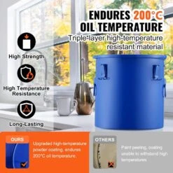 Fryer Grease Bucket 10 Gal Oil Disposal Caddy Carbon Steel Fryer Oil Bucket Oil Transport Container, Blue -Vevor vevor fryer accessories whlyzttg10jlfhkx1v0 4f 1000
