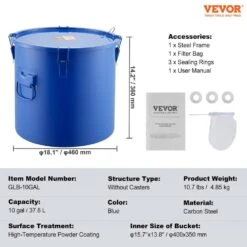 Fryer Grease Bucket 10 Gal Oil Disposal Caddy Carbon Steel Fryer Oil Bucket Oil Transport Container, Blue -Vevor vevor fryer accessories whlyzttg10jlfhkx1v0 76 1000