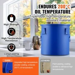 Fryer Grease Bucket 8 Gal Oil Disposal Caddy Carbon Steel Fryer Oil Bucket Oil Transport Container, Blue -Vevor vevor fryer accessories whlyzttg8jlput9adv0 4f 1000