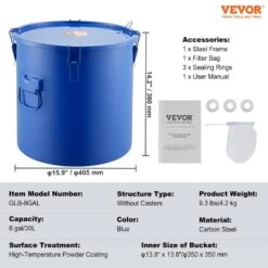 Fryer Grease Bucket 8 Gal Oil Disposal Caddy Carbon Steel Fryer Oil Bucket Oil Transport Container, Blue -Vevor vevor fryer accessories whlyzttg8jlput9adv0 76 1000