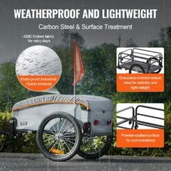Bike Cargo Trailer 100 Lbs. 3.27 Cu. Ft. Metal Garden Cart W/Hitch, Waterproof Cover For 22-28 In. Bike Wheel -Vevor vevor garden carts cgkhzhjg100bmfbkov0 4f 1000