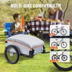 Bike Cargo Trailer 100 Lbs. 3.27 Cu. Ft. Metal Garden Cart W/Hitch, Waterproof Cover For 22-28 In. Bike Wheel -Vevor vevor garden carts cgkhzhjg100bmfbkov0 fa 1000
