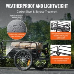 Bike Cargo Trailer 160 Lbs. Carbon Steel 3.89 Cu. Ft. Metal Garden Cart With 16 In. Wheels For 22-28 In. Bike Wheel -Vevor vevor garden carts cgkhzhjg200b5hwmpv0 4f 1000