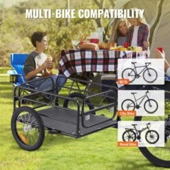 Bike Cargo Trailer 160 Lbs. Carbon Steel 3.89 Cu. Ft. Metal Garden Cart With 16 In. Wheels For 22-28 In. Bike Wheel -Vevor vevor garden carts cgkhzhjg200b5hwmpv0 fa 1000