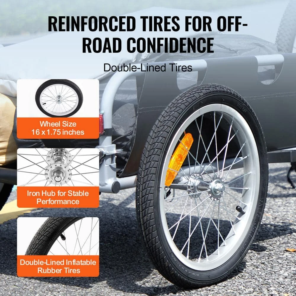 Bike Cargo Trailer 100 Lbs. 3.06 Cu. Ft. Metal Garden Cart With 16 In. Wheels Fits 22 In. - 28 In. Bike Wheels 6 Bike Cargo Trailer 100 Lbs. 3.06 Cu. Ft. Metal Garden Cart With 16 In. Wheels Fits 22 In. - 28 In. Bike Wheels - Image 4