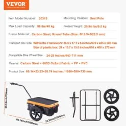 Bike Cargo Trailer 88 Lbs. Load Capacity 2.44 Cu. Ft. Metal Garden Cart W/Hitch 16 In. Wheel For 24 -28 In Wheel -Vevor vevor garden carts cgkzghjg100bkktqkv0 76 1000