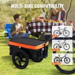 Bike Cargo Trailer 88 Lbs. Load Capacity 2.44 Cu. Ft. Metal Garden Cart W/Hitch 16 In. Wheel For 24 -28 In Wheel -Vevor vevor garden carts cgkzghjg100bkktqkv0 fa 1000