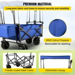 3 Cu.ft. Collapsible Wagon Cart Foldable Extra Large Collapsible Steel Garden Cart With Adjustable Handles, Blue -Vevor vevor garden carts dzdptc buhsku0001v0 1f 1000