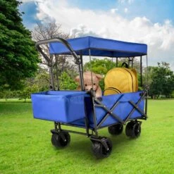 3 Cu.ft. Collapsible Wagon Cart Foldable Extra Large Collapsible Steel Garden Cart With Adjustable Handles, Blue -Vevor vevor garden carts dzdptc buhsku0001v0 31 1000