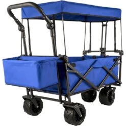 3 Cu.ft. Collapsible Wagon Cart Foldable Extra Large Collapsible Steel Garden Cart With Adjustable Handles, Blue