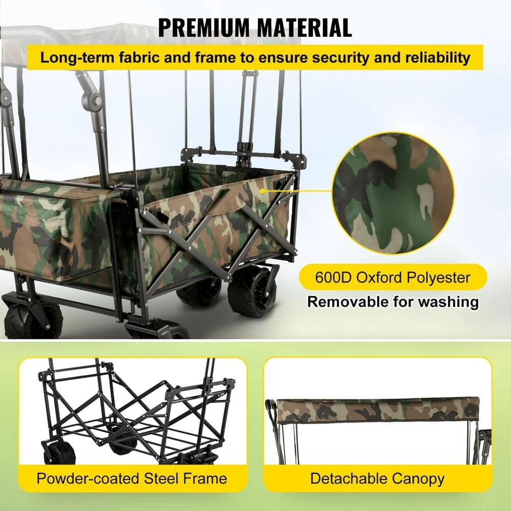 3 Cu.ft. Collapsible Folding Outdoor Utility Wagon Steel Collapsible Garden Cart With Removable Canopy, Camouflage 6 3 Cu.ft. Collapsible Folding Outdoor Utility Wagon Steel Collapsible Garden Cart With Removable Canopy, Camouflage - Image 4
