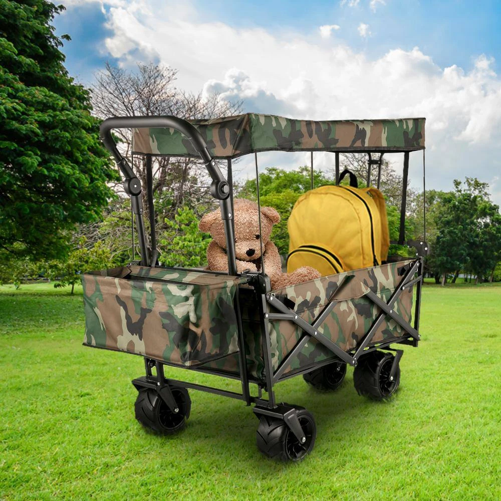 3 Cu.ft. Collapsible Folding Outdoor Utility Wagon Steel Collapsible Garden Cart With Removable Canopy, Camouflage 10 3 Cu.ft. Collapsible Folding Outdoor Utility Wagon Steel Collapsible Garden Cart With Removable Canopy, Camouflage - Image 8