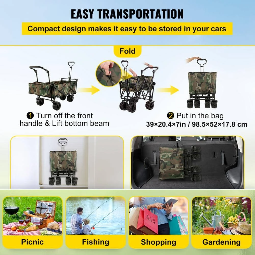 3 Cu.ft. Collapsible Folding Outdoor Utility Wagon Steel Collapsible Garden Cart With Removable Canopy, Camouflage 7 3 Cu.ft. Collapsible Folding Outdoor Utility Wagon Steel Collapsible Garden Cart With Removable Canopy, Camouflage - Image 5