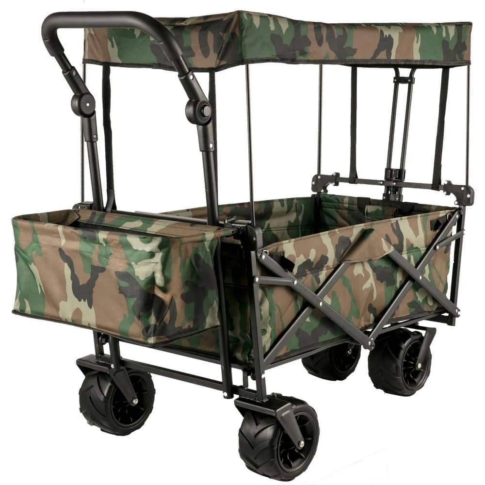 3 Cu.ft. Collapsible Folding Outdoor Utility Wagon Steel Collapsible Garden Cart With Removable Canopy, Camouflage 3 3 Cu.ft. Collapsible Folding Outdoor Utility Wagon Steel Collapsible Garden Cart With Removable Canopy, Camouflage