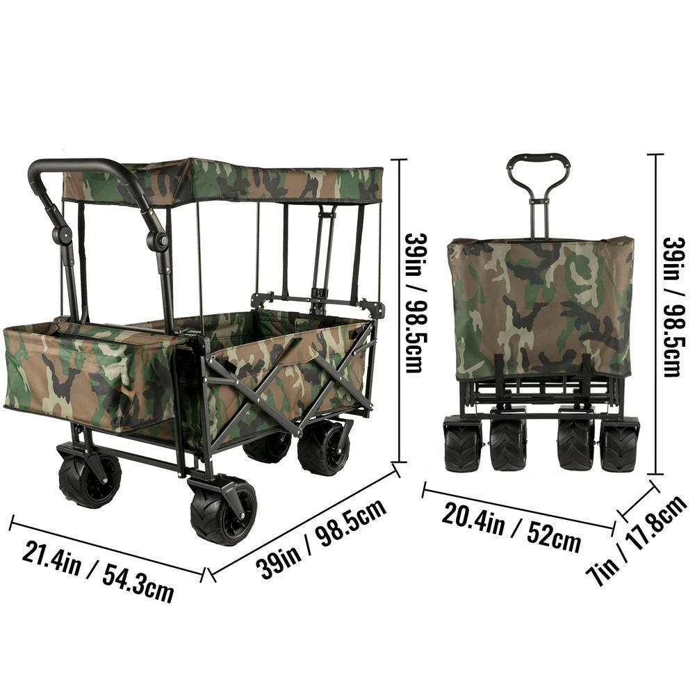 3 Cu.ft. Collapsible Folding Outdoor Utility Wagon Steel Collapsible Garden Cart With Removable Canopy, Camouflage 9 3 Cu.ft. Collapsible Folding Outdoor Utility Wagon Steel Collapsible Garden Cart With Removable Canopy, Camouflage - Image 7