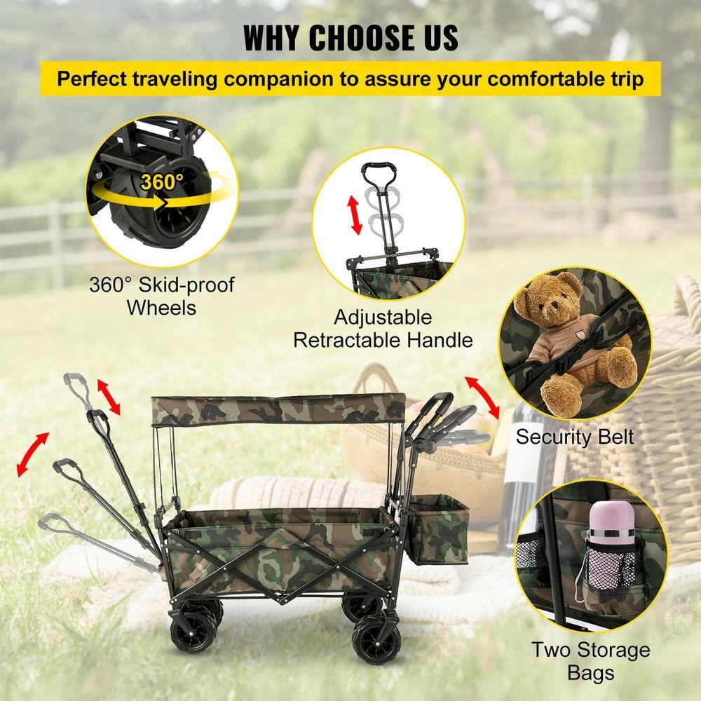 3 Cu.ft. Collapsible Folding Outdoor Utility Wagon Steel Collapsible Garden Cart With Removable Canopy, Camouflage 8 3 Cu.ft. Collapsible Folding Outdoor Utility Wagon Steel Collapsible Garden Cart With Removable Canopy, Camouflage - Image 6