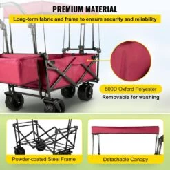 3 Cu.ft. Collapsible Wagon Cart Over-sized Wheels Portable Folding Steel Garden Cart With Adjustable Handles, Red -Vevor vevor garden carts dzdptc rdhsku0001v0 1f 1000