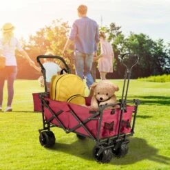 3 Cu.ft. Collapsible Wagon Cart Over-sized Wheels Portable Folding Steel Garden Cart With Adjustable Handles, Red -Vevor vevor garden carts dzdptc rdhsku0001v0 31 1000