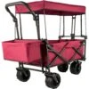 3 Cu.ft. Collapsible Wagon Cart Over-sized Wheels Portable Folding Steel Garden Cart With Adjustable Handles, Red