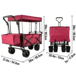3 Cu.ft. Collapsible Wagon Cart Over-sized Wheels Portable Folding Steel Garden Cart With Adjustable Handles, Red -Vevor vevor garden carts dzdptc rdhsku0001v0 76 1000