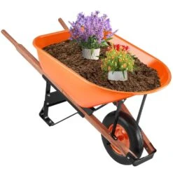 Wheelbarrow Cart, 6 Cu. Ft. Load And 330 Lbs. Capacity, 1-Wheel Garden Dump Cartwheel Barrow With Handle 16 In. Plastic