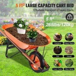 Wheel Barrow Cart 5 Cu. Ft. Load, 330 Lbs. Capacity 1-Wheel Garden Dump Cart, Garden Wagon -Vevor vevor garden carts fdl2lhytc1jldoix6v0 1f 1000
