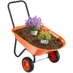 Wheelbarrow Cart, 5 Cu. Ft. Load And 397 Lbs. Capacity, 2-Wheels Garden Dump Garden Wagon With Handle 10 In. Plastic
