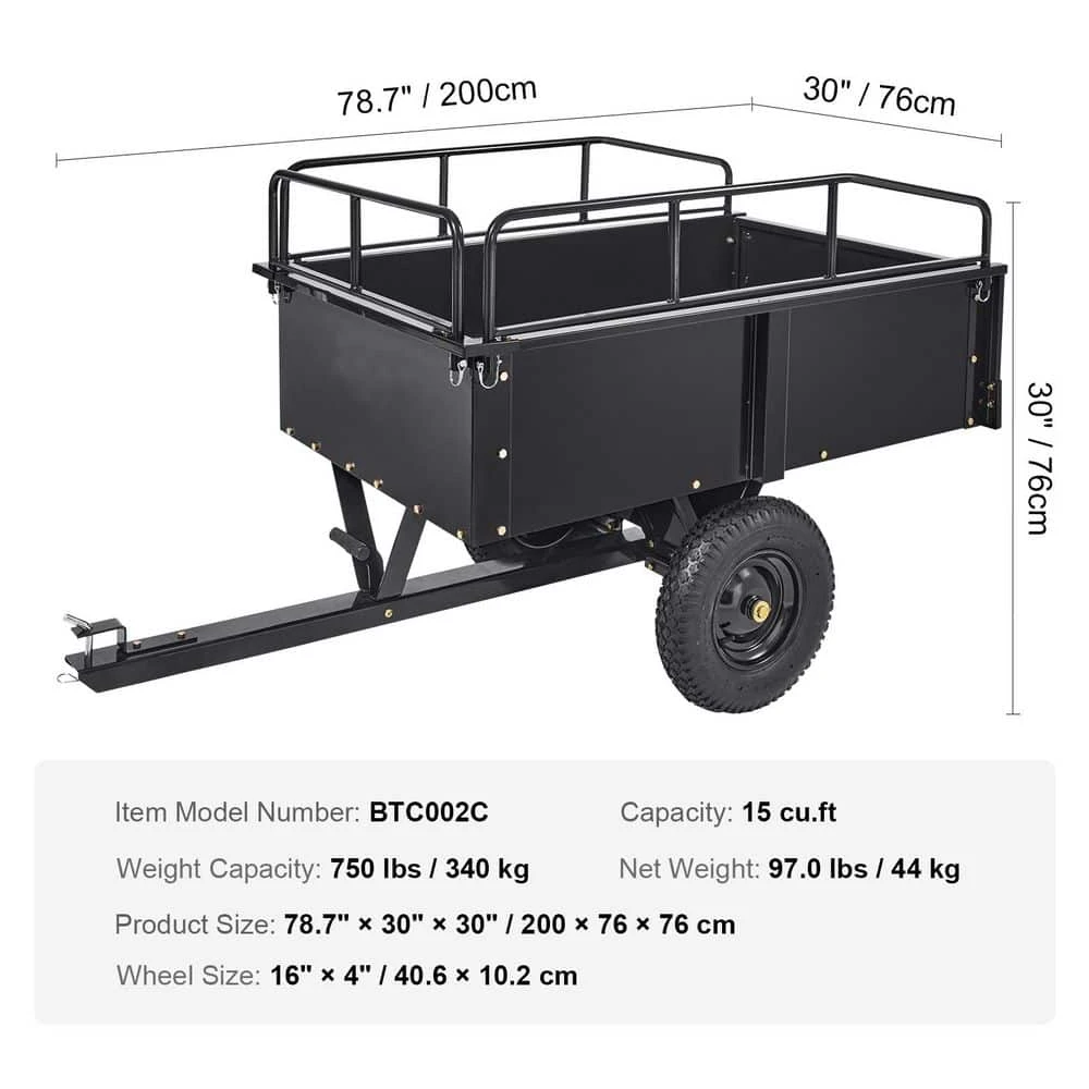 750 Lbs. 15 Cu. Ft. Heavy Duty ATV Trailer Steel Dump Cart Garden Cart Garden Utility Trailer Blade Span 10 750 Lbs. 15 Cu. Ft. Heavy Duty ATV Trailer Steel Dump Cart Garden Cart Garden Utility Trailer Blade Span - Image 8