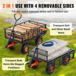Dump Cart 2.09 Cu. Ft. Metal Garden Cart With Easy To Assemble Frame Dump Wagon With 2-in-1 Convertible Handle -Vevor vevor garden carts jszxtc400lbs1r00zv0 1f 1000