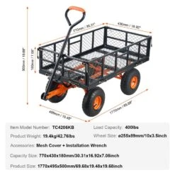 Dump Cart 2.09 Cu. Ft. Metal Garden Cart With Easy To Assemble Frame Dump Wagon With 2-in-1 Convertible Handle -Vevor vevor garden carts jszxtc400lbs1r00zv0 76 1000