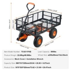 Dump Cart 3.2 Cu. Ft. Metal Garden Cart With Easy To Assemble Frame Dump Wagon With 2-in-1 Convertible Handle -Vevor vevor garden carts jszxtc880lbspvwn9v0 76 1000