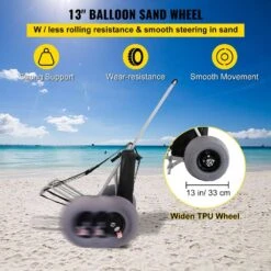 Beach Carts 29.5 In. To 49.2 In. Height Folding Sand Cart 165 Lbs. Loading With 13 In. TPU Balloon Wheel For Picnic Fish -Vevor vevor garden carts phtstcycbdz12ujutv0 1f 1000