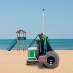 Beach Carts 29.5 In. To 49.2 In. Height Folding Sand Cart 165 Lbs. Loading With 13 In. TPU Balloon Wheel For Picnic Fish -Vevor vevor garden carts phtstcycbdz12ujutv0 31 1000