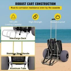 Beach Carts 29.5 In. To 49.2 In. Height Folding Sand Cart 165 Lbs. Loading With 13 In. TPU Balloon Wheel For Picnic Fish -Vevor vevor garden carts phtstcycbdz12ujutv0 44 1000