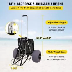 Beach Carts 29.5 In. To 49.2 In. Height Folding Sand Cart 165 Lbs. Loading With 13 In. TPU Balloon Wheel For Picnic Fish -Vevor vevor garden carts phtstcycbdz12ujutv0 4f 1000