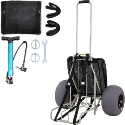 Beach Carts 29.5 In. To 49.2 In. Height Folding Sand Cart 165 Lbs. Loading With 13 In. TPU Balloon Wheel For Picnic Fish