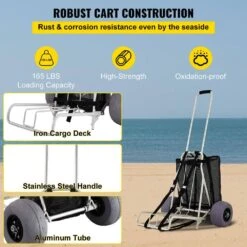 Beach Carts For The Sand PVC Wheels Blade 14 In. X 14.7 In. Cargo Deck 165 Lbs. Loading Folding Sand Cart Garden Cart -Vevor vevor garden carts phtstcycjztp97fc2v0 44 1000
