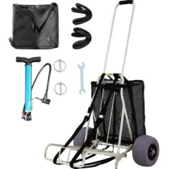 Beach Carts For The Sand PVC Wheels Blade 14 In. X 14.7 In. Cargo Deck 165 Lbs. Loading Folding Sand Cart Garden Cart