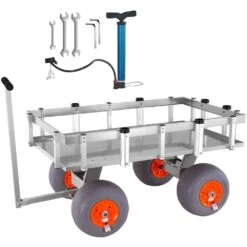 5.75 Cu.ft. Beach Fishing Cart 500 Lbs. Capacity Heavy-Duty Steel Pier Wagon Trolley Garden Cart With 4 X 13 In. PU Tire