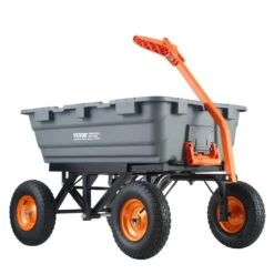 7 Cu. Ft. Dump Cart Poly Garden Cart With 1500 Lbs.. Capacity Steel Frame Dump Wagon With 2-in-1 Garden Cart