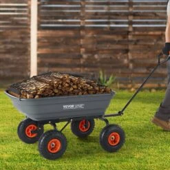 4 Cu. Ft. Dump Cart Poly With Easy To Assemble Steel Frame Dump Wagon With 2-in-1 Convertible Handle Garden Cart -Vevor vevor garden carts slzxtc600b005gqjav0 31 1000