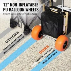 Beach Dolly With Big Wheels For Sand 5 Cu Ft Steel Garden Carts Cargo Deck 165 Lbs. Loading Capacity Folding Sand Cart -Vevor vevor garden carts sttcxlhj12ingsgckv0 4f 1000