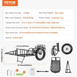 Bike Cargo Trailer 70 Lbs. Heavy-Duty Carbon Steel 2.92 Cu. Ft. Metal Garden Cart With Hitch And 20 In. Wheels -Vevor vevor garden carts yykhz1100b00yzhg7v0 76 1000
