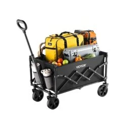 1.96 Cu Ft., Steel, Collapsible Wagon Garden Carts, All-Terrain Wheels, Heavy Duty Outdoor Utility Cart, Black