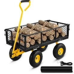 3.8 Cu. Ft. Steel Garden Cart Heavy-Duty 900 Lbs. Capacity Utility Metal Wagon With 180° Rotating Handle & 10 In. Tires