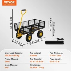3.8 Cu. Ft. Steel Garden Cart Heavy-Duty 900 Lbs. Capacity Utility Metal Wagon With 180° Rotating Handle & 10 In. Tires -Vevor vevor garden carts zxhytchsbb880vfy8v0 76 1000