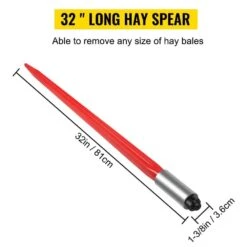 32 In. 1-3/8 In. Wide Hay Bale Spear Spike Tine Garden Forks 1350 Lbs. Capacity Square Nut Tach Bobcat, Red Coated -Vevor vevor garden forks cm36x810 1350hs01v0 76 1000