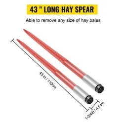43 In. 1-3/4 In. Wide Square Hay Bale Spear Spike Garden Fork 3000 Lbs. Capacity, Red Coated (2-Pieces) -Vevor vevor garden forks cm45x1100 30002pcv0 76 1000
