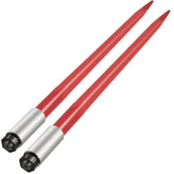 Pair Hay Bale Spear 39 In. Garden Fork Spike 1-3/4 In. 3000 Lbs. Red With Hex Nut Sleeve For Bucket Tractor Loader